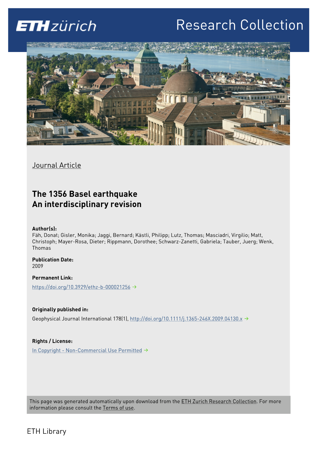The 1356 Basel Earthquake: an Interdisciplinary Revision