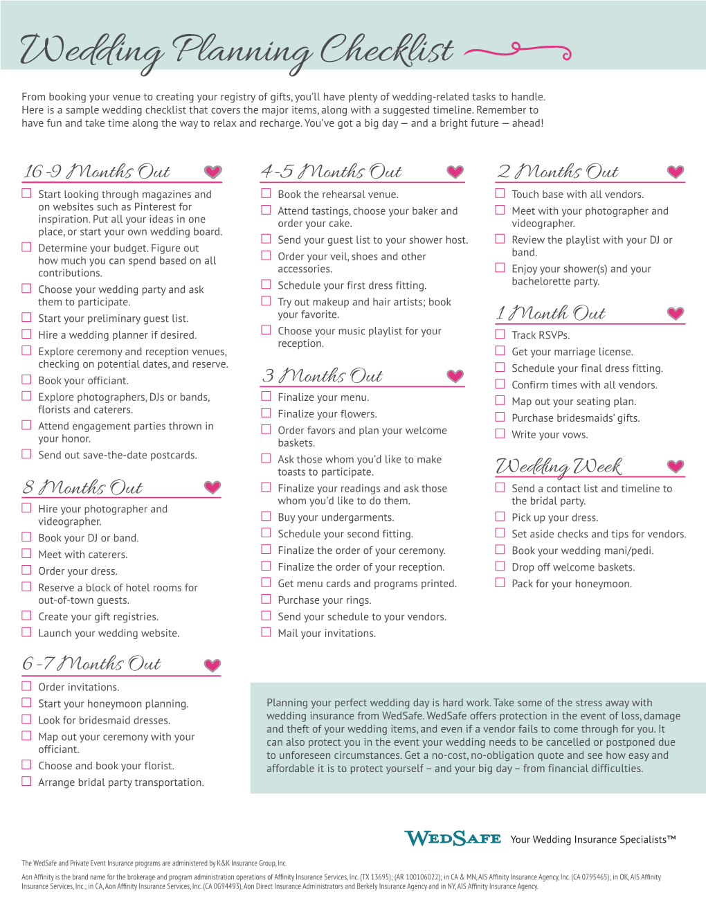 Wedding Planning Checklist