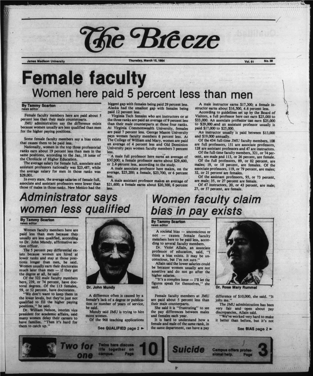 Female Faculty Women Here Paid 5 Percent Less Than Men by Tammy Scarton Biggest Gap with Females Being Paid 29 Percent Less