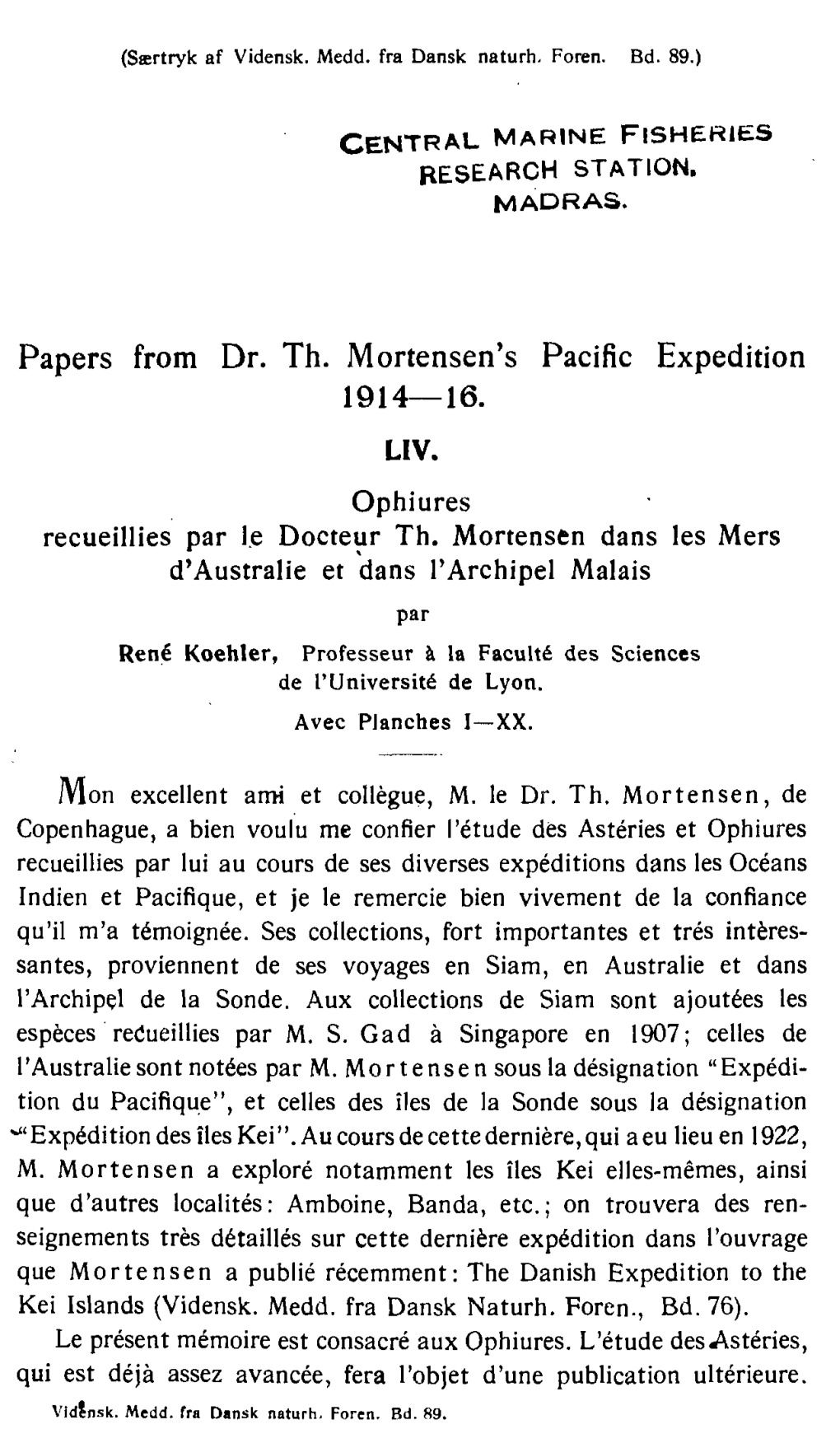 Papers from Dr. Th. Mortensen's Pacific Expedition LIV