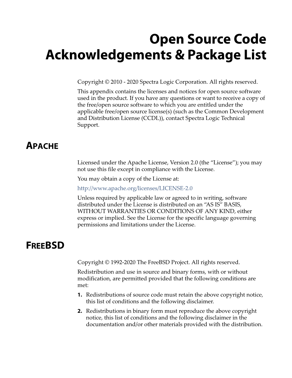 Open Source Code Acknowledgements & Package List