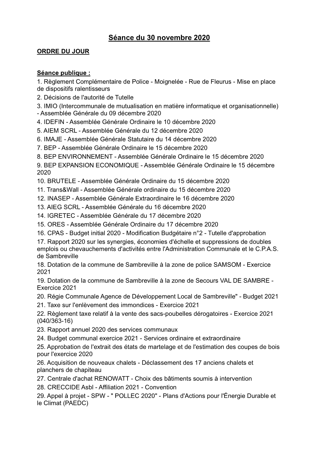 Séance Du 30 Novembre 2020