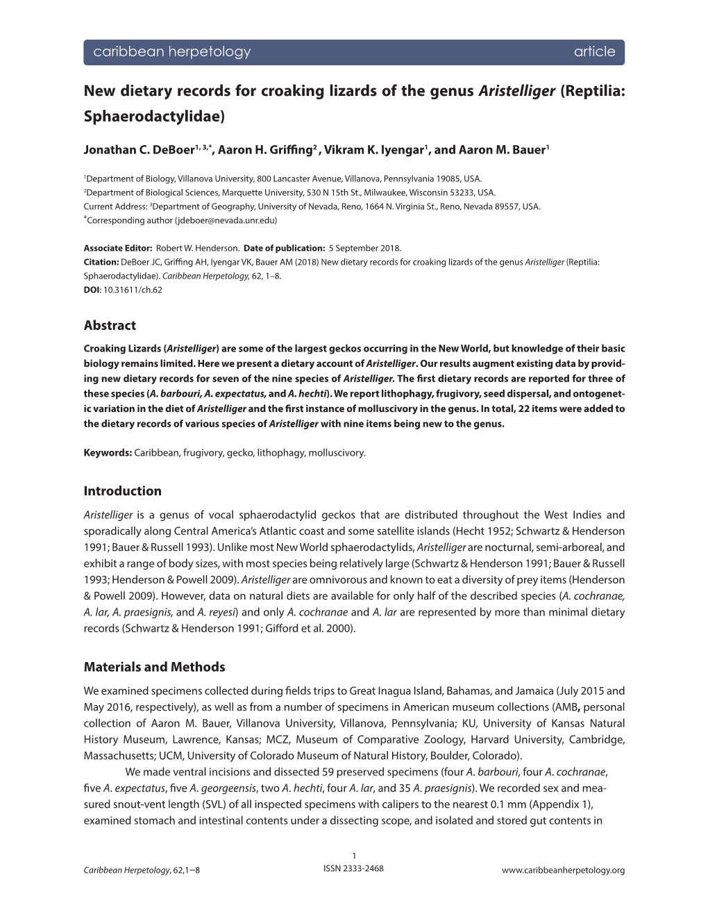 New Dietary Records for Croaking Lizards of the Genus Aristelliger (Reptilia: Sphaerodactylidae)