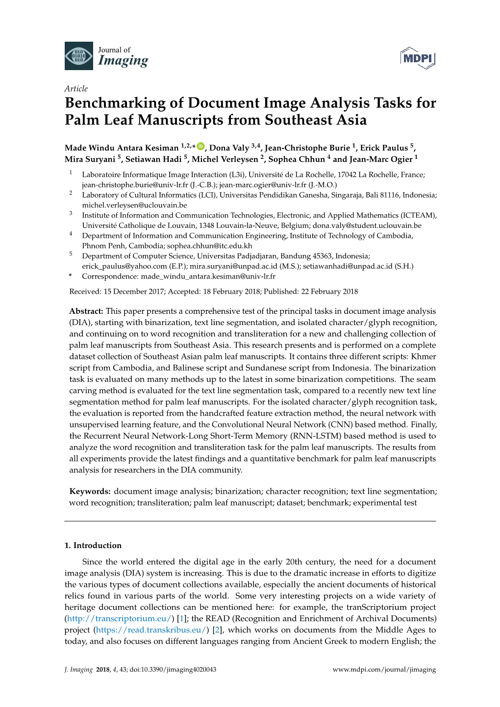 Benchmarking of Document Image Analysis Tasks for Palm Leaf Manuscripts from Southeast Asia