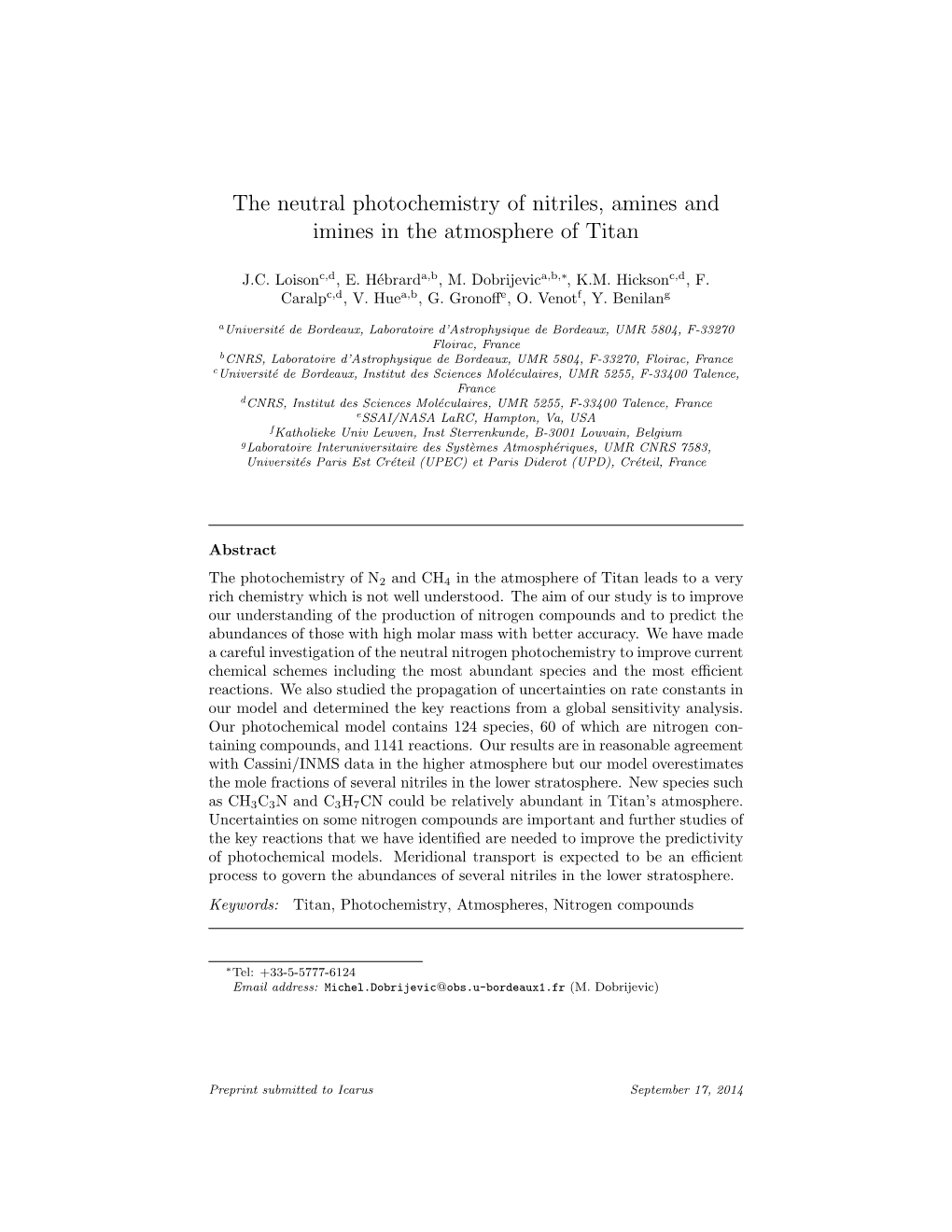 The Neutral Photochemistry of Nitriles, Amines and Imines in the Atmosphere of Titan