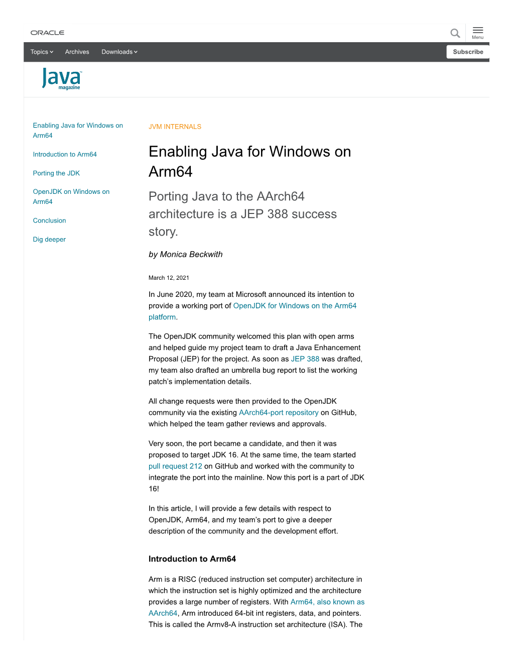 Enabling Java for Windows on Arm64