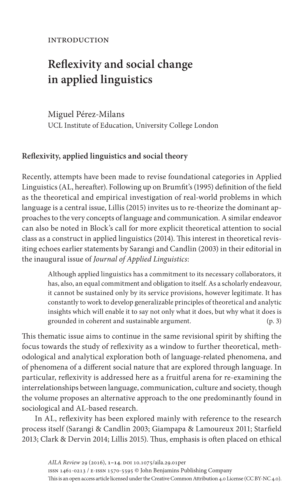 Reflexivity and Social Change in Applied Linguistics