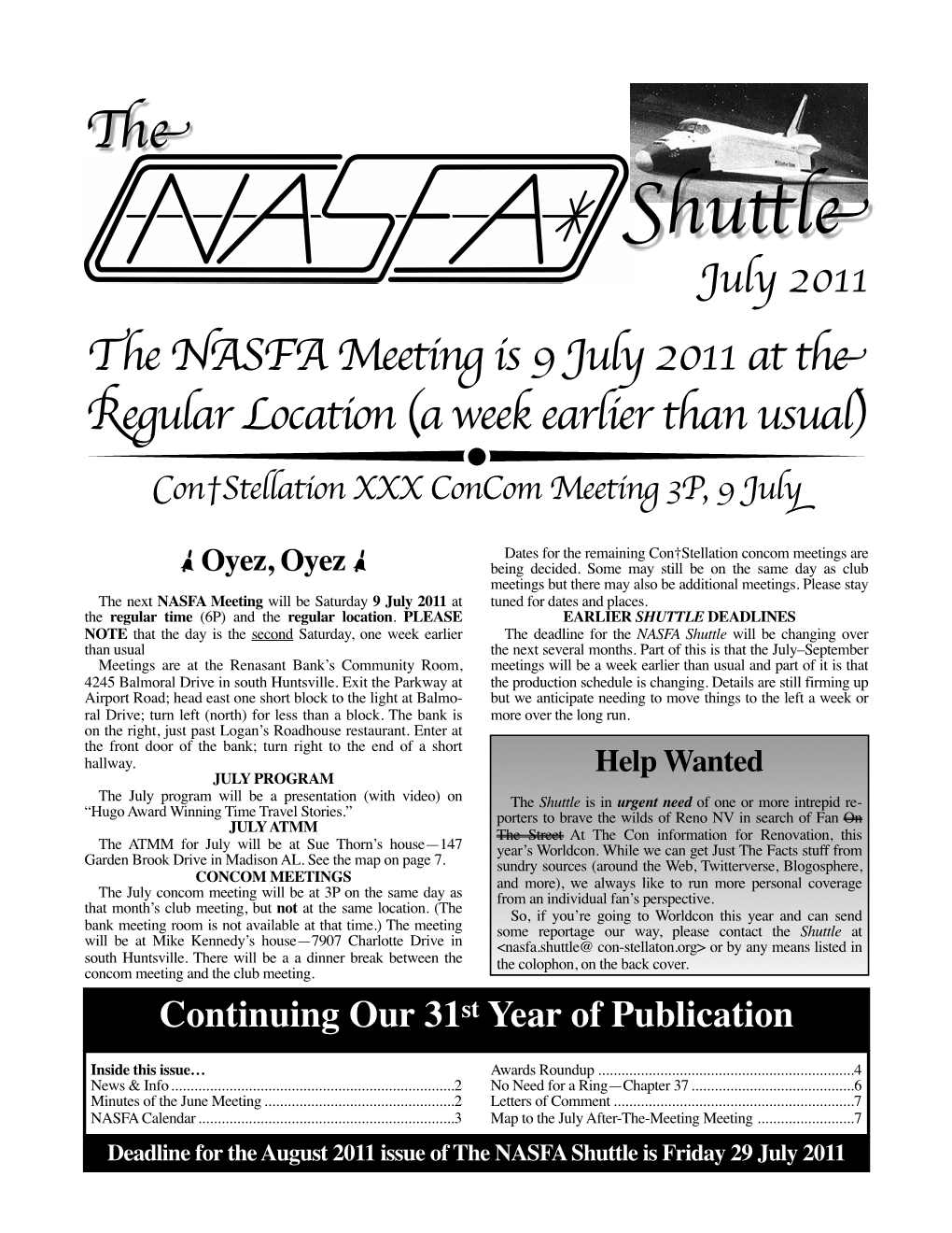 July 2011 NASFA Shuttle