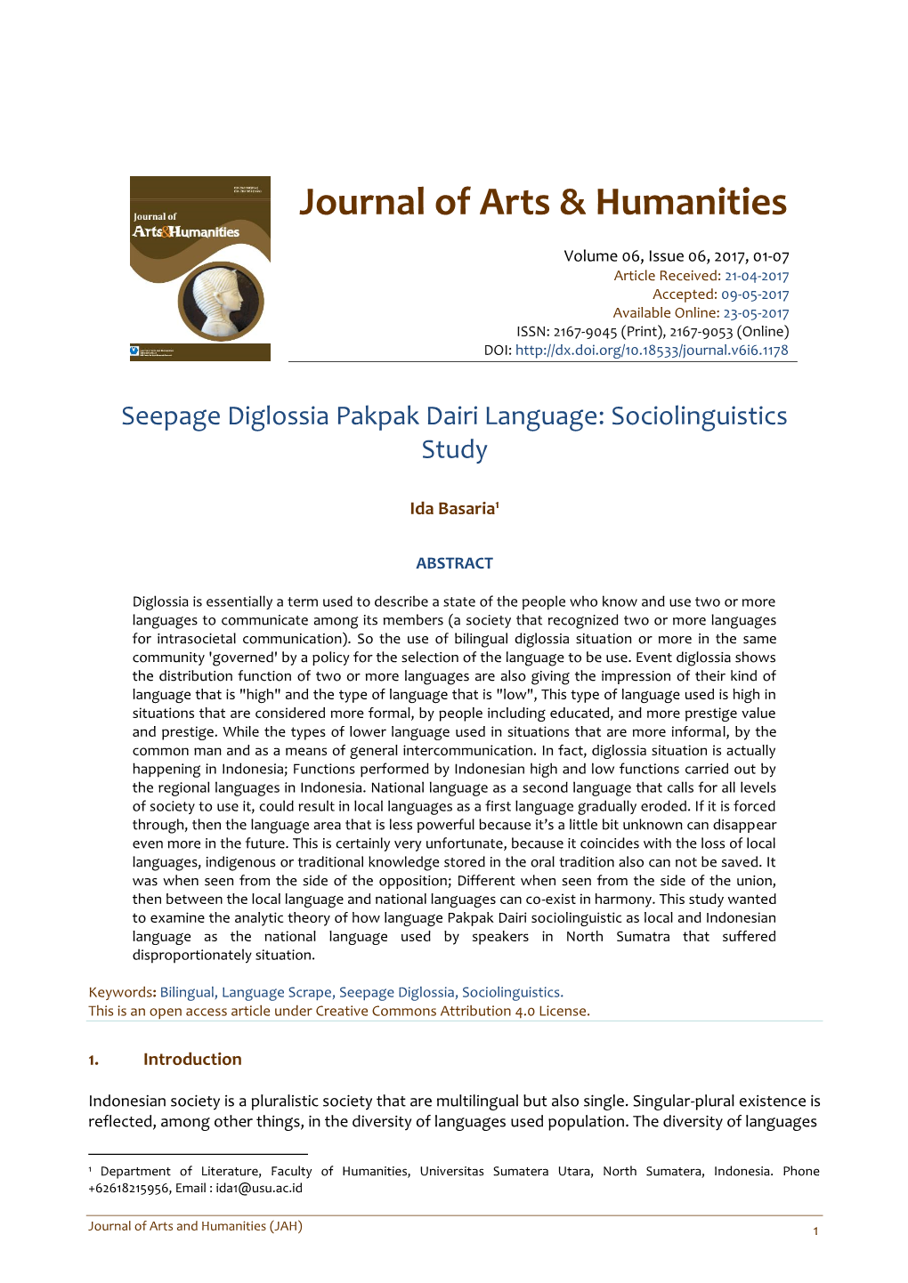 Journal of Arts & Humanities