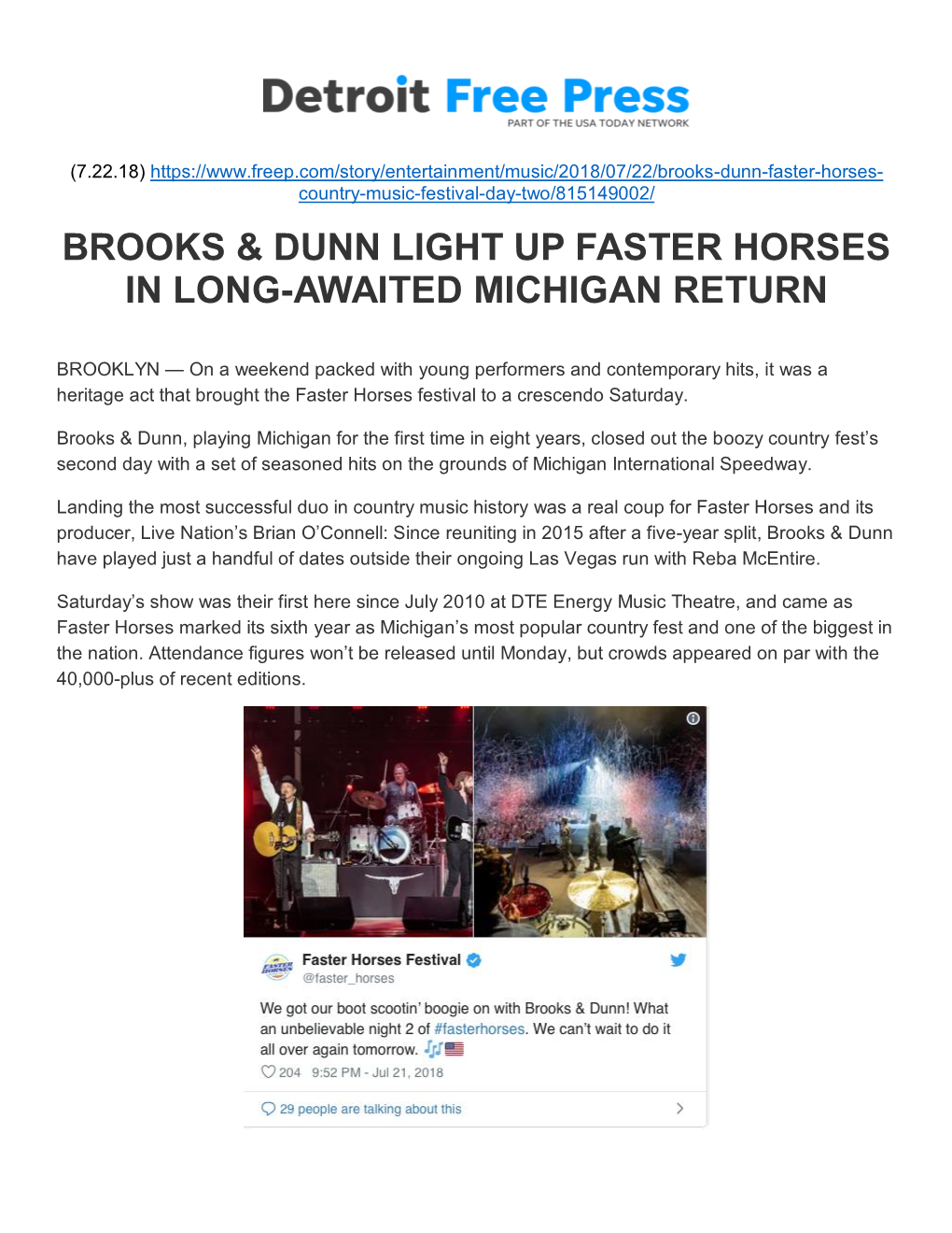 Brooks & Dunn Light up Faster Horses in Long-Awaited Michigan Return