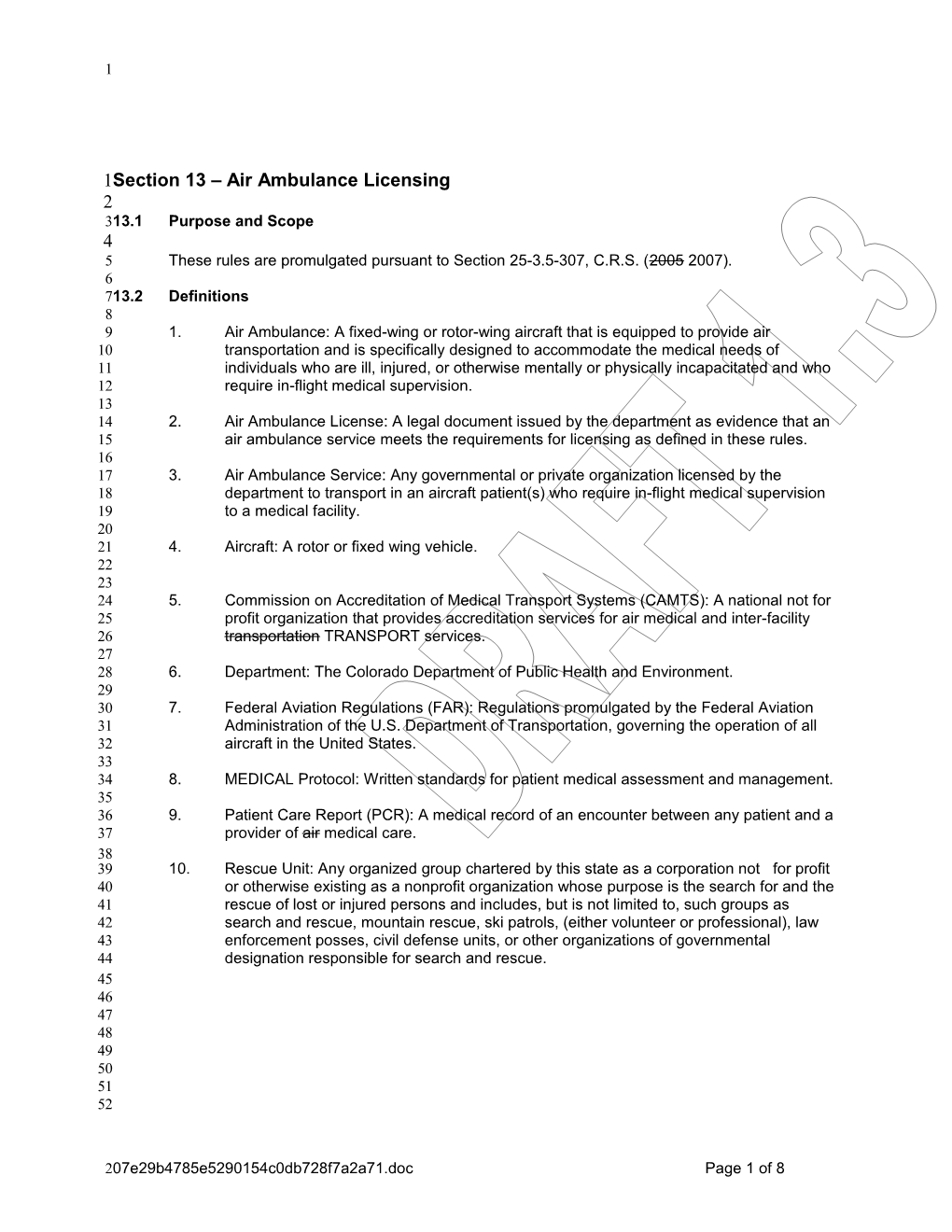 Section 13 Air Ambulance Licensing