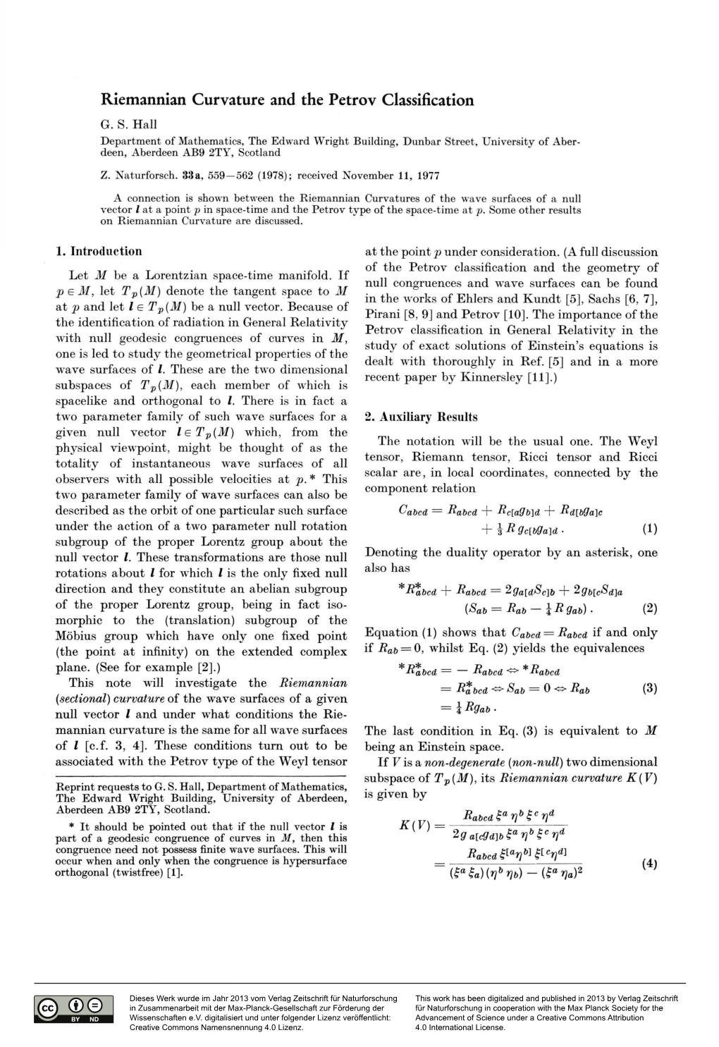 Riemannian Curvature and the Petrov Classification G