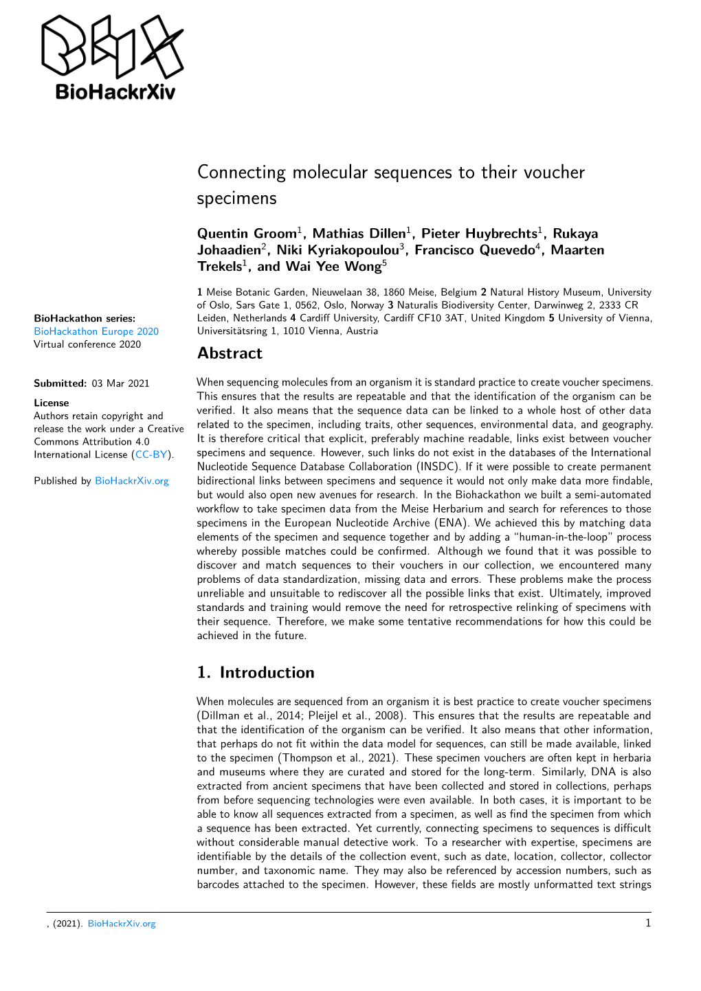 Connecting Molecular Sequences to Their Voucher Specimens