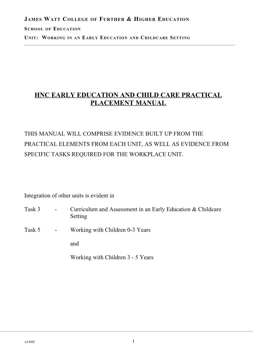 Hnc Early Education And Child Care Practical Placement Manual