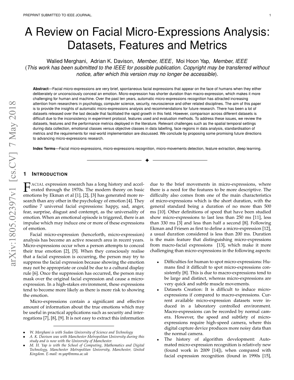 A Review on Facial Micro-Expressions Analysis: Datasets, Features and Metrics