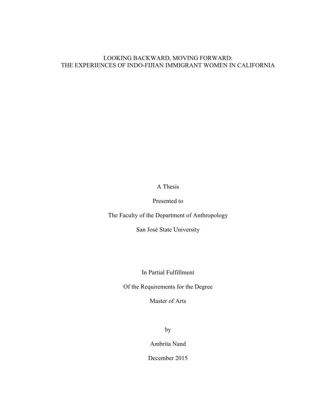 The Experiences of Indo-Fijian Immigrant Women in California