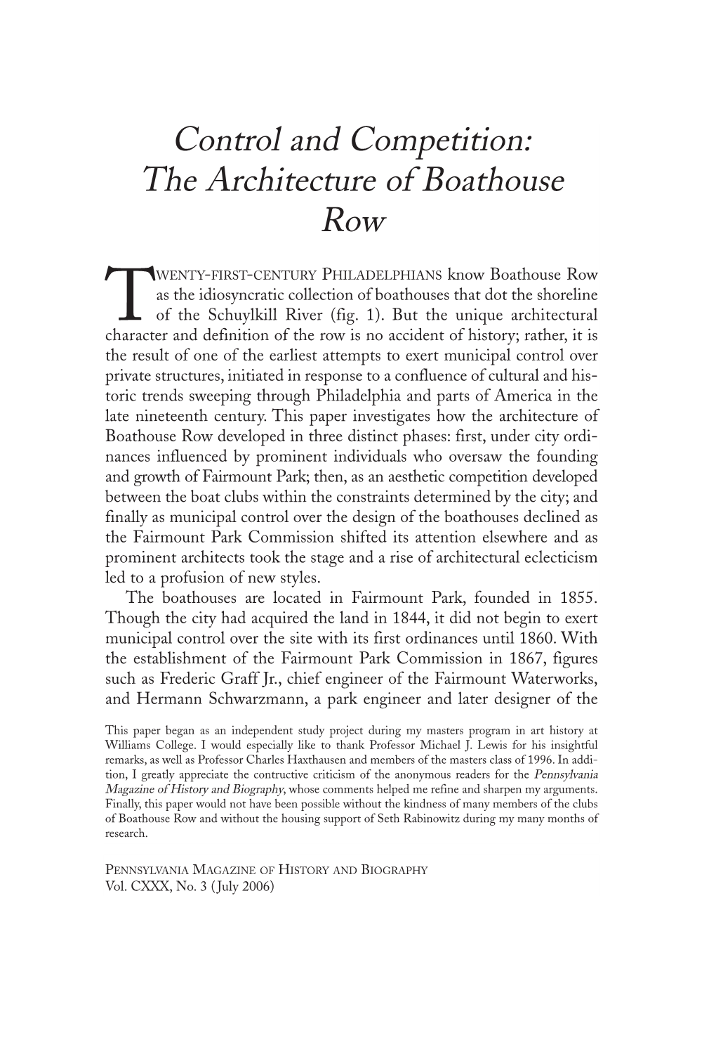 Control and Competition: the Architecture of Boathouse Row