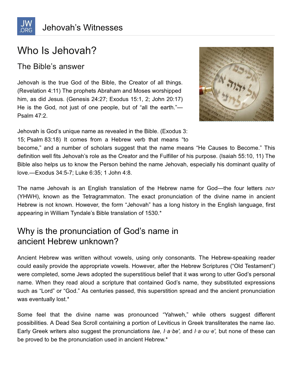 Who Is Jehovah? | Bible Questions