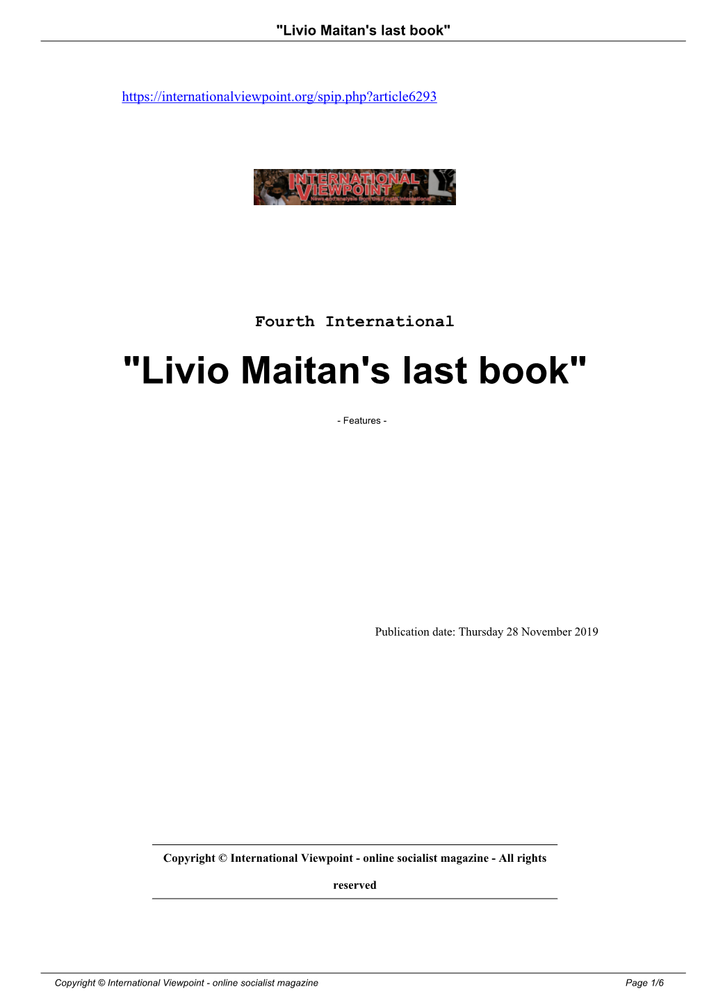 "Livio Maitan's Last Book"