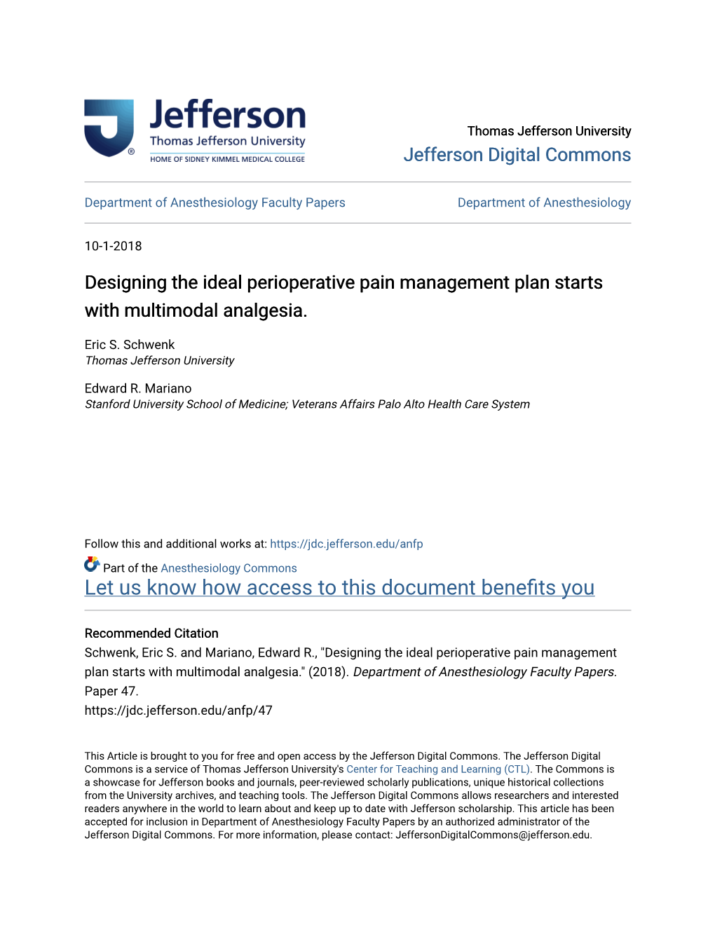 Designing the Ideal Perioperative Pain Management Plan Starts with Multimodal Analgesia