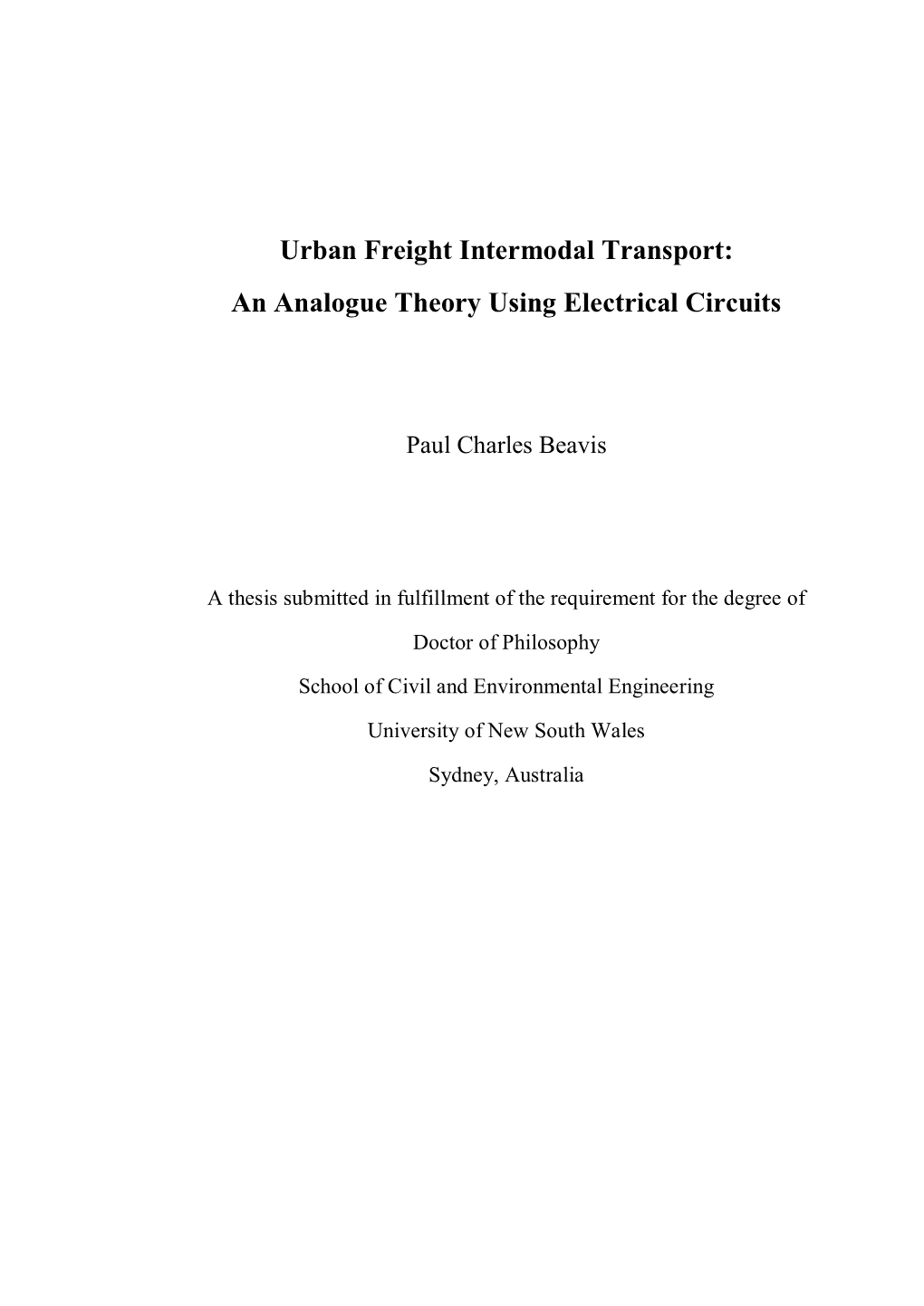 Urban Freight Intermodal Transport: an Analogue Theory Using Electrical Circuits