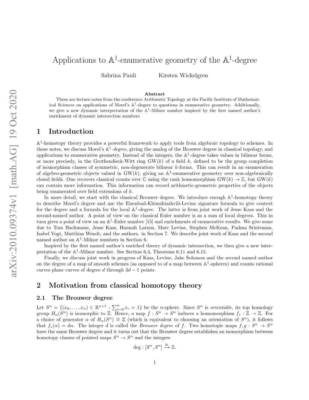 Arxiv:2010.09374V1 [Math.AG] 19 Oct 2020 Lsdﬁls N Eoescasclcut Over Counts Classical Recovers One ﬁelds