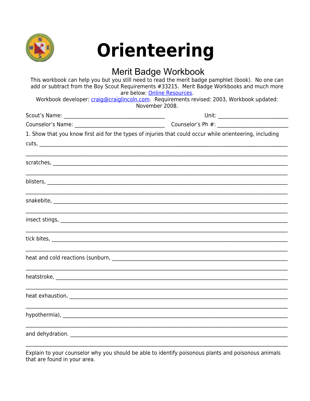 Orienteering P. 6 Merit Badge Workbook Scout's Name: ______