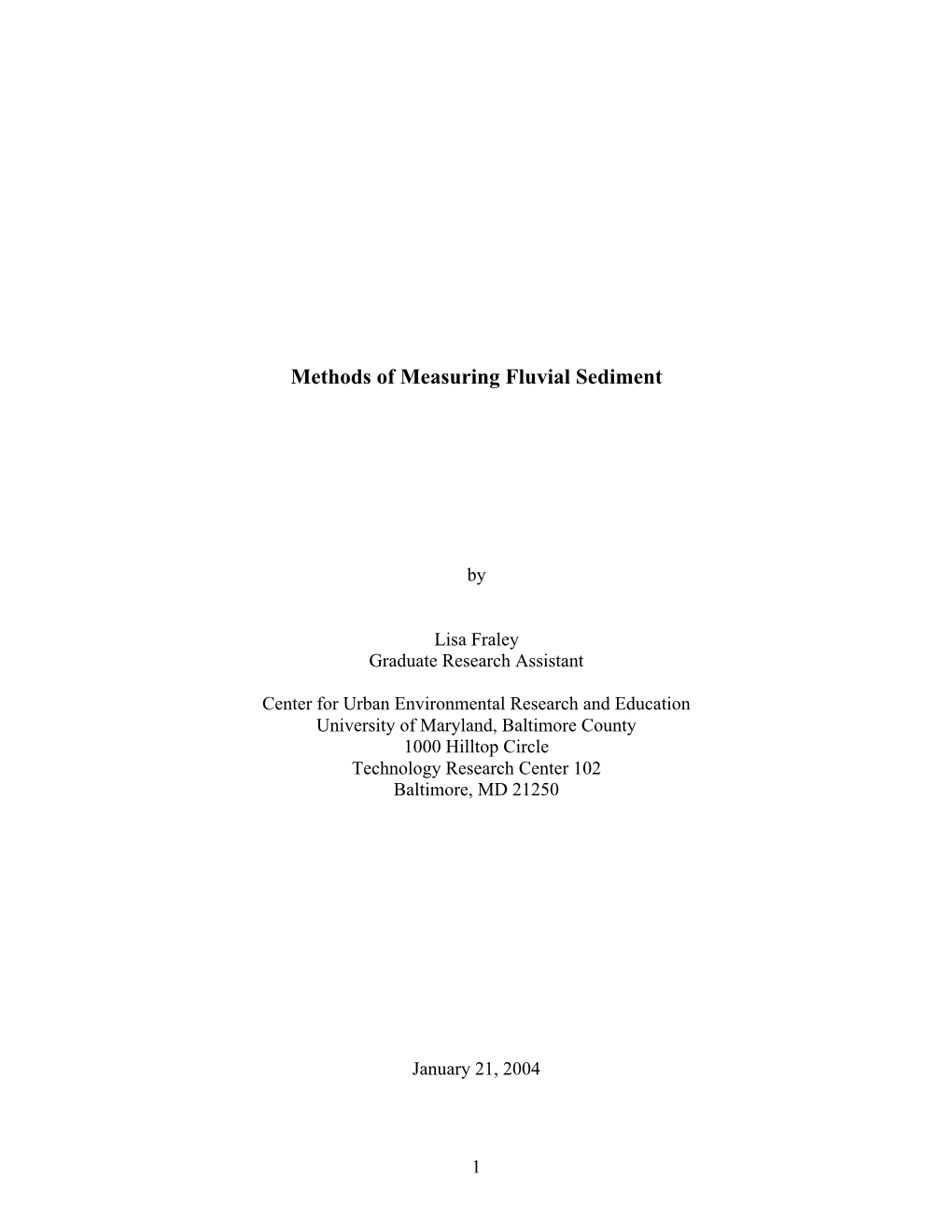 Literature Review on Methods of Measuring Fluvial Sediment, By