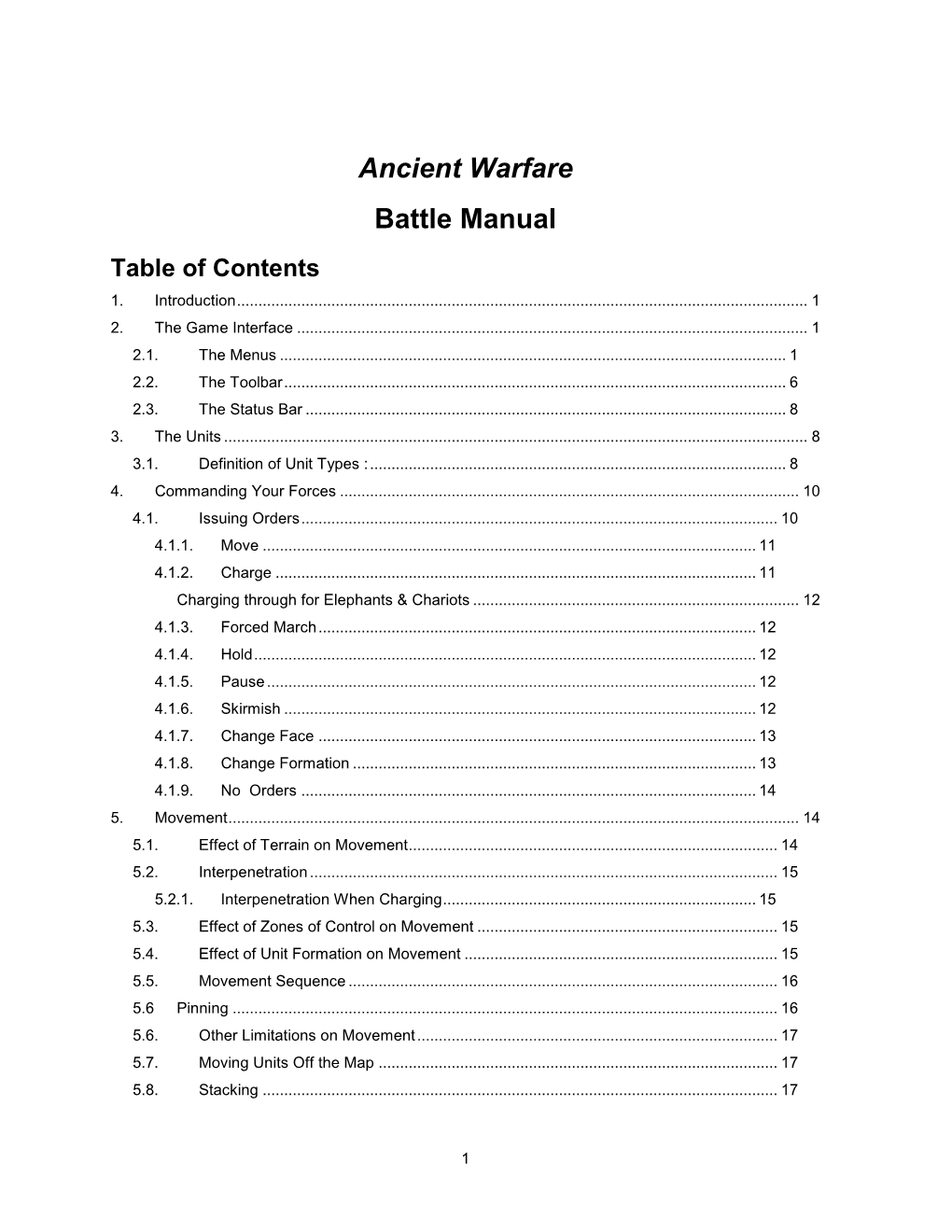 Ancient Warfare Battle Manual Table of Contents 1