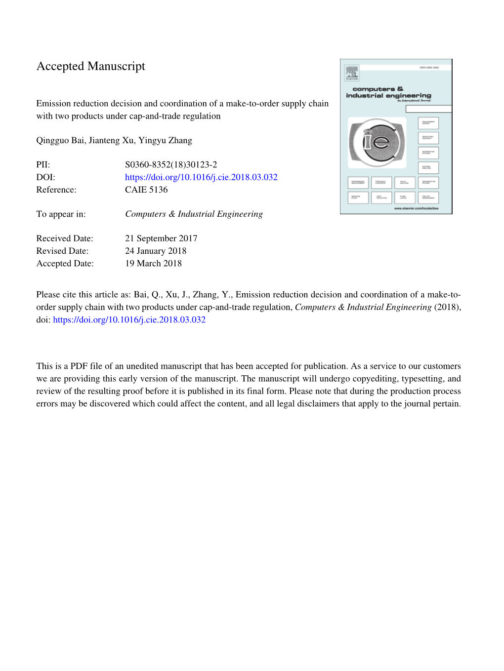 Emission Reduction Decision and Coordination of a Make-To-Order Supply Chain with Two Products Under Cap-And-Trade Regulation