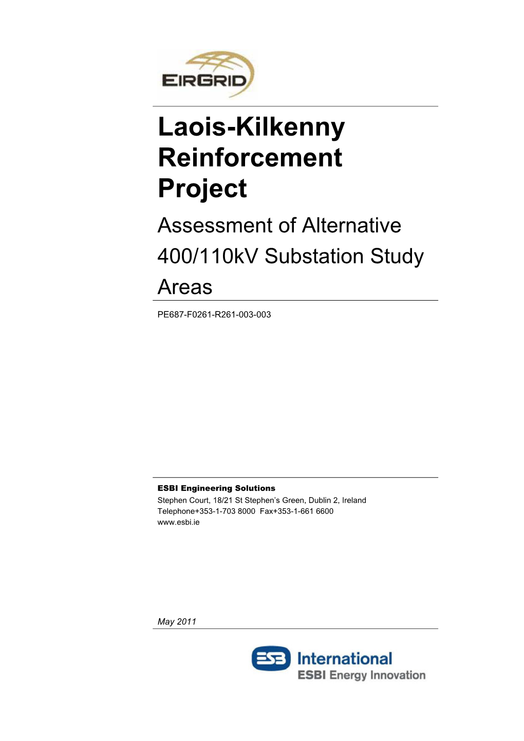 Laois-Kilkenny Reinforcement Project Assessment of Alternative 400/110Kv Substation Study Areas