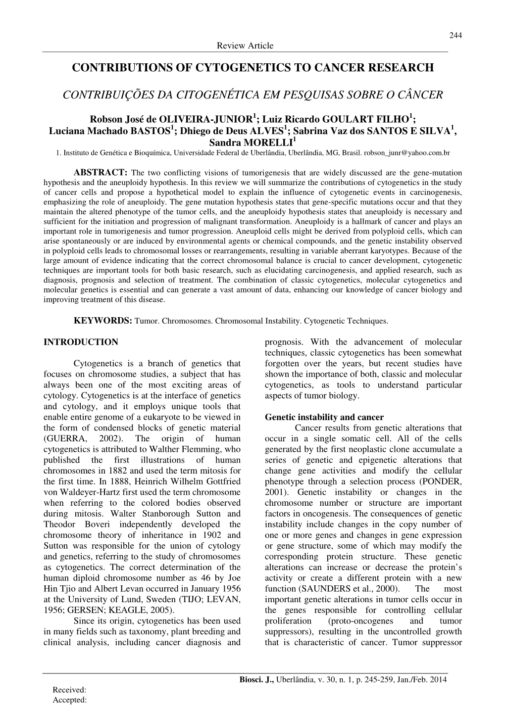 Contributions of Cytogenetics to Cancer Research