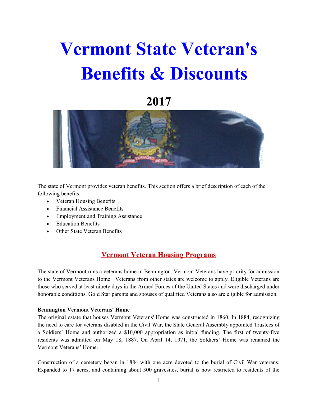 Vermont State Veteran's Benefits & Discounts