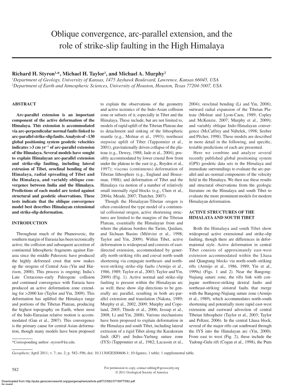 Oblique Convergence, Arc-Parallel Extension, and the Role of Strike-Slip Faulting in the High Himalaya