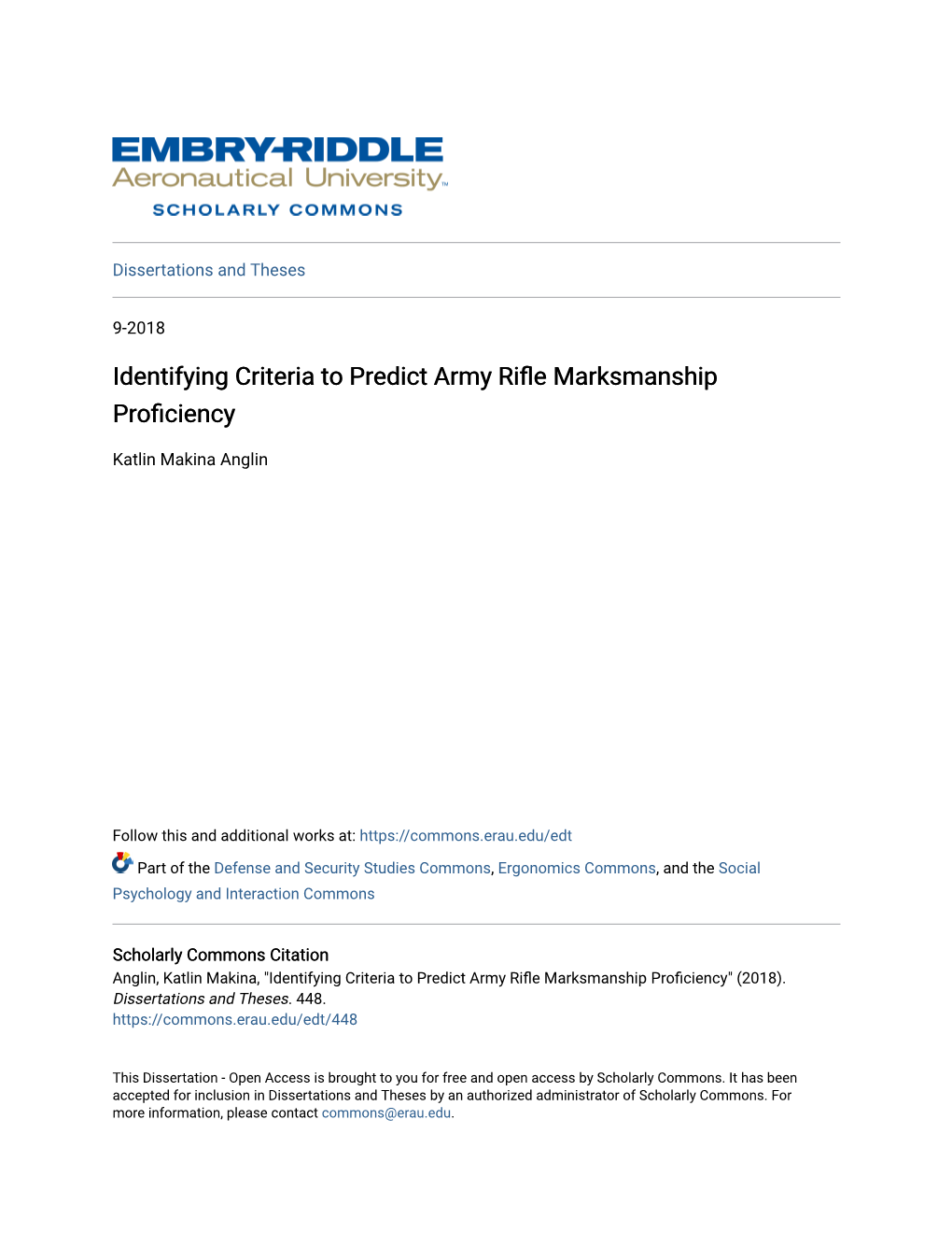 Identifying Criteria to Predict Army Rifle Marksmanship Proficiency