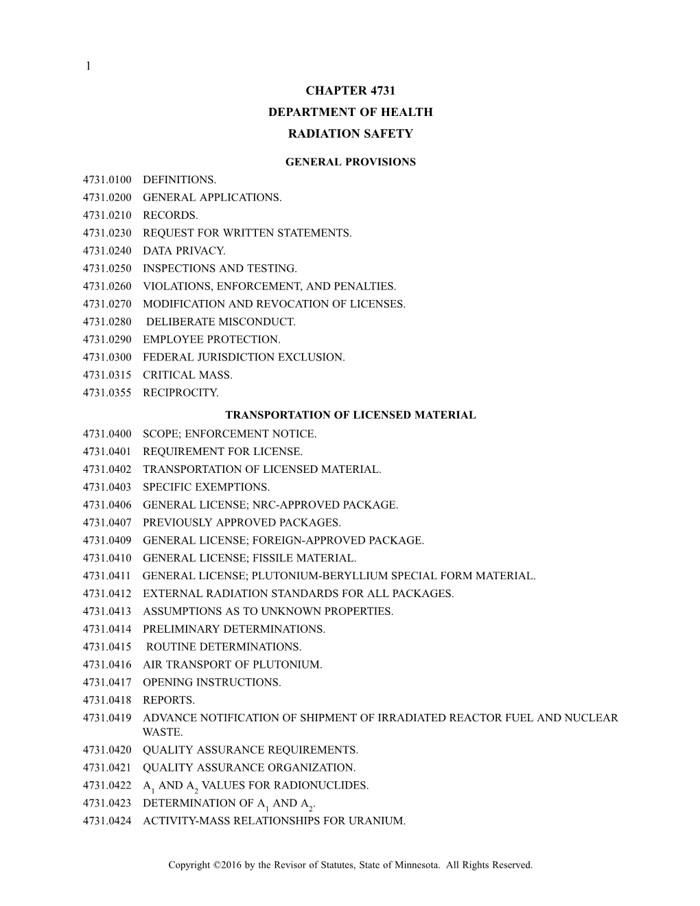 1 Chapter 4731 Department of Health Radiation Safety