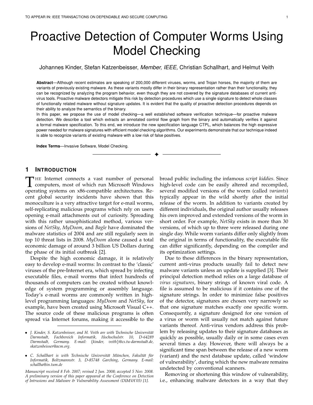 Proactive Detection of Computer Worms Using Model Checking