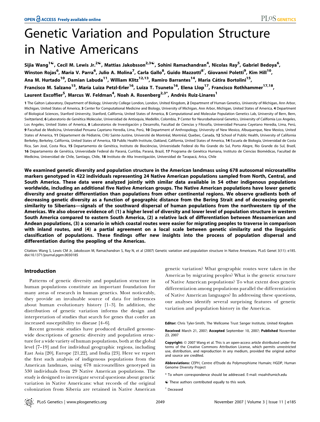 Genetic Variation and Population Structure in Native Americans