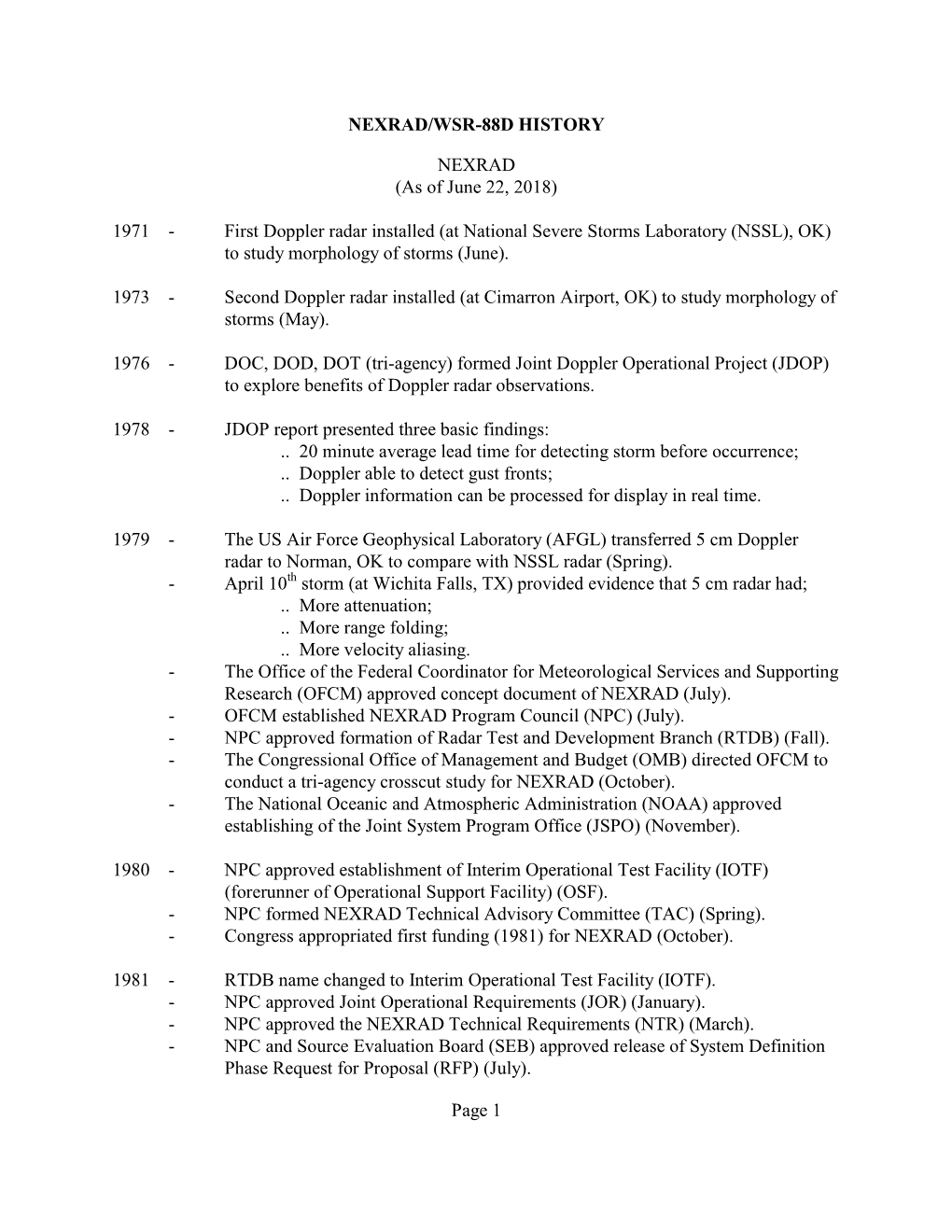 Nexrad/Wsr-88D History