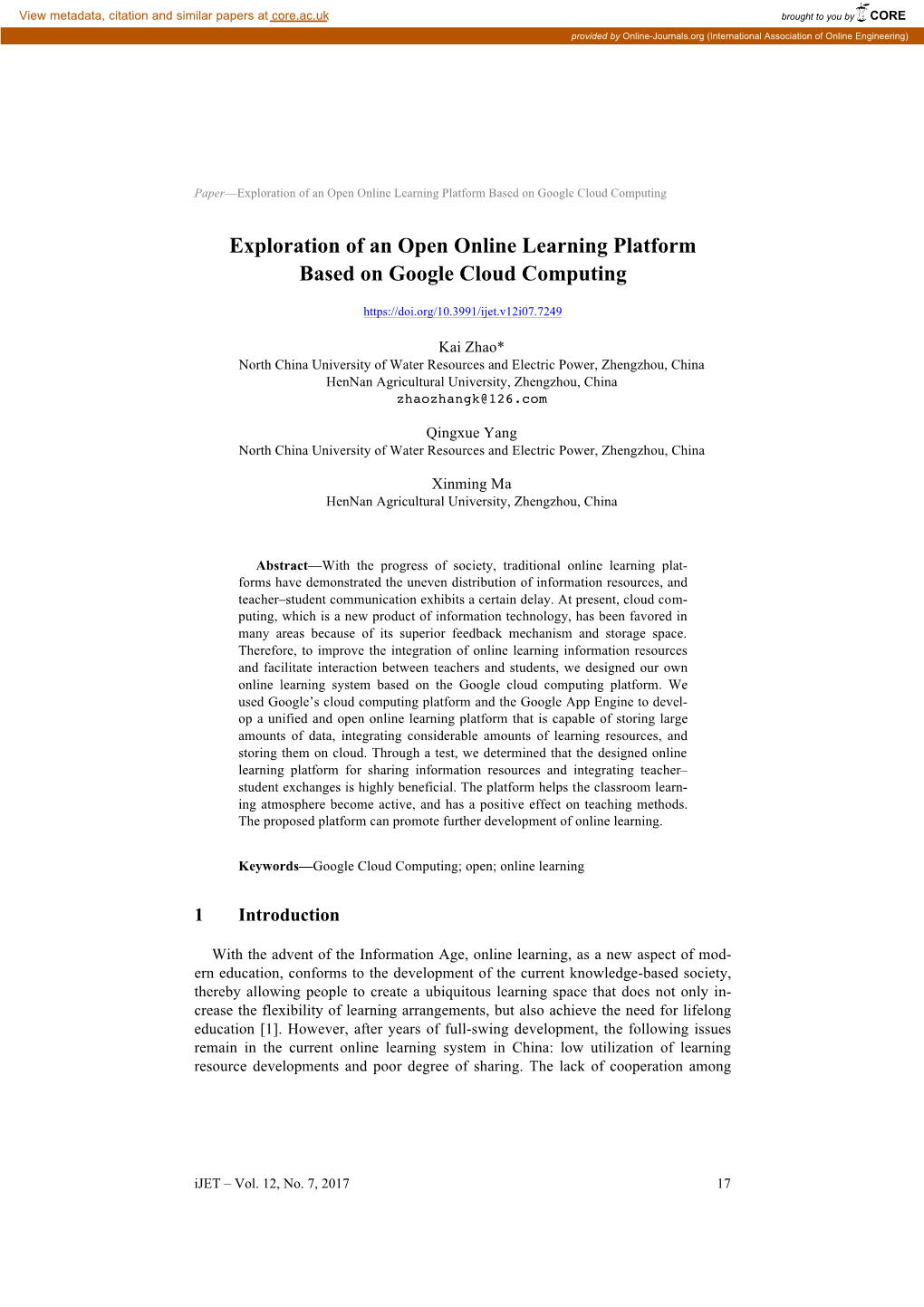 Exploration of an Open Online Learning Platform Based on Google Cloud Computing