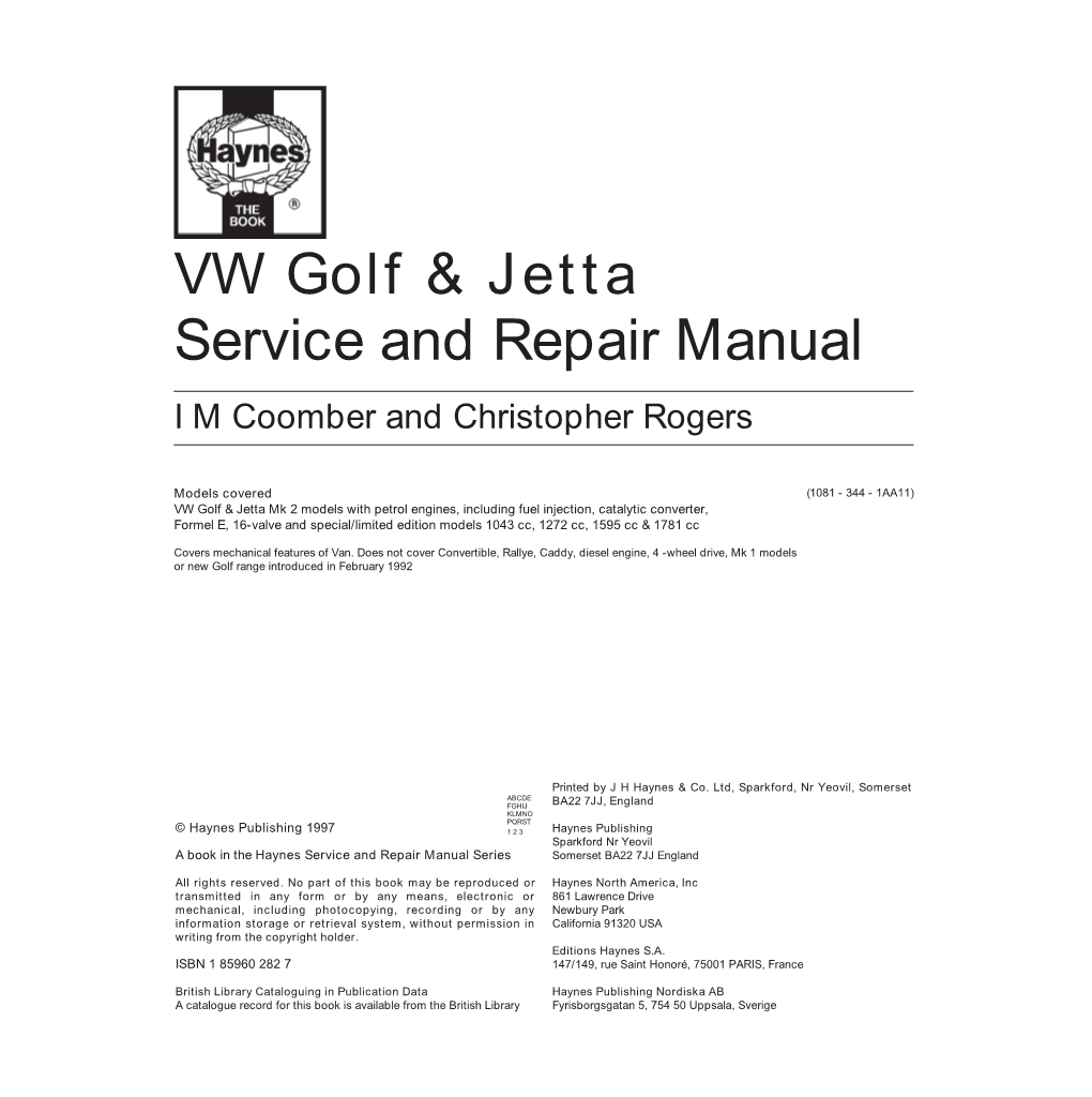 VW Golf & Jetta Service and Repair Manual