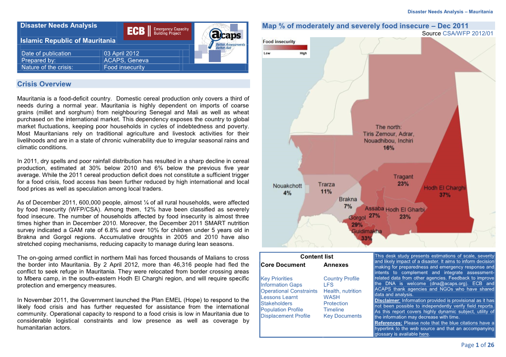 Crisis Overview Map % of Moderately and Severely Food