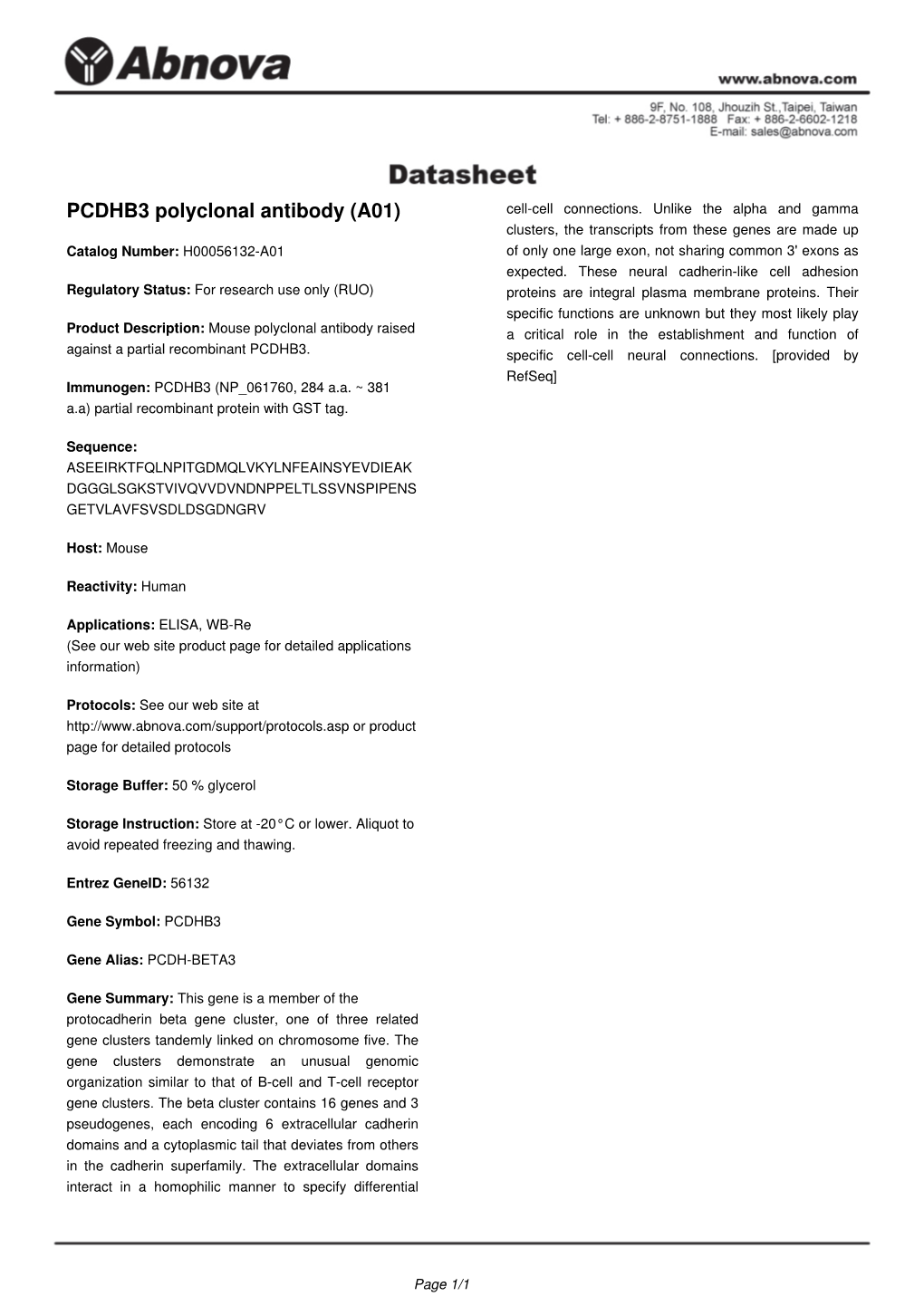 PCDHB3 Polyclonal Antibody (A01) Cell-Cell Connections