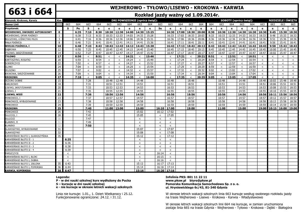 663 I 664 Rozkład Jazdy Ważny Od 1.09.2014R