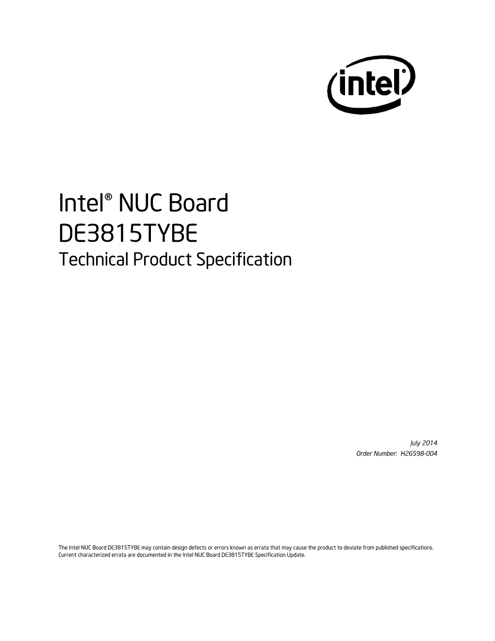 Intel® NUC Board DE3815TYBE Technical Product Specification