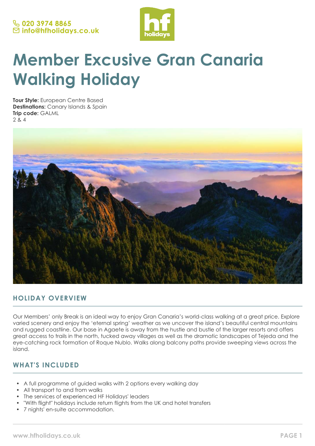 Member Excusive Gran Canaria Walking Holiday