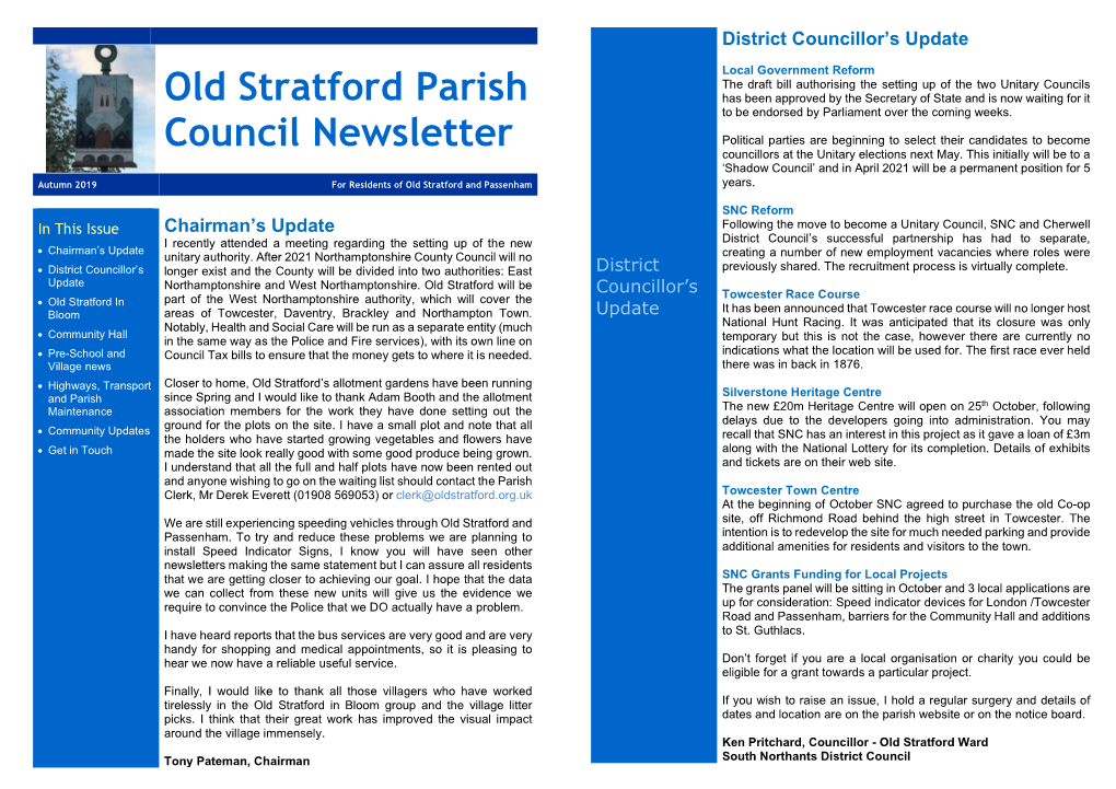 Old Stratford Parish Council Newsletter