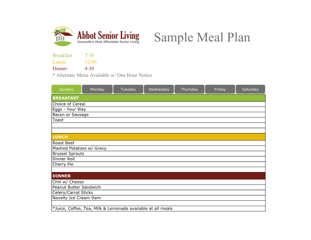 Sample Meal Plan