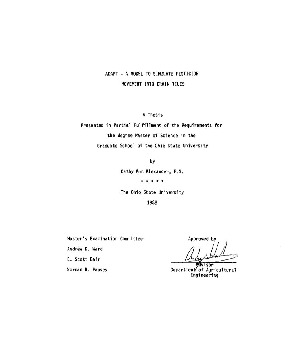 A Model to Simulate Pesticide Movement Into Drain Tiles A