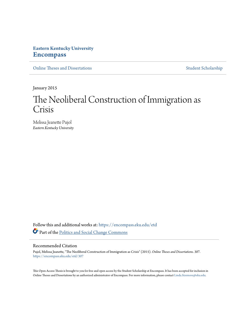 The Neoliberal Construction of Immigration As Crisis